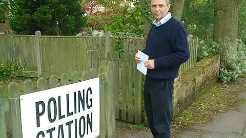 Dave Prentis outside his local polling station