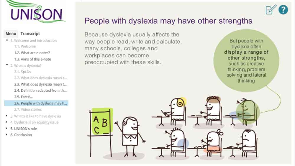 screengrab of dyslexia online learning module