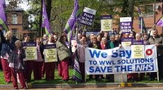 NHS trust workers demonstrating against the plans