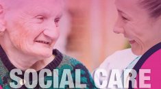 Elderly woman and carer, with words 'social care' image from cover of report