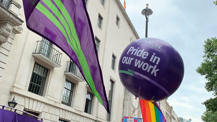 Large UNISON LGBT+ balloon at London Pride