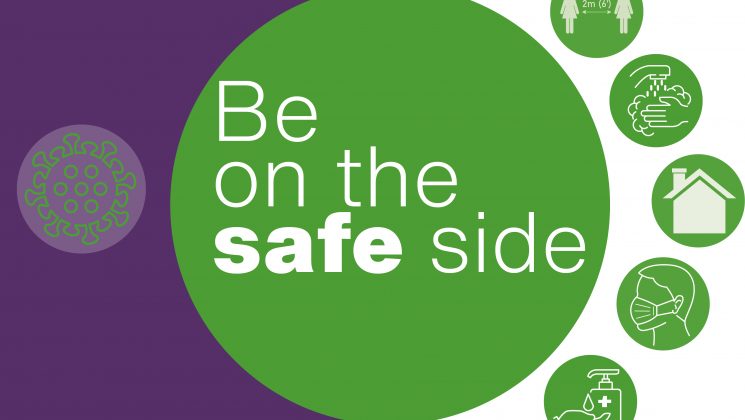 Be on the safe side caption with heather and safety graphics