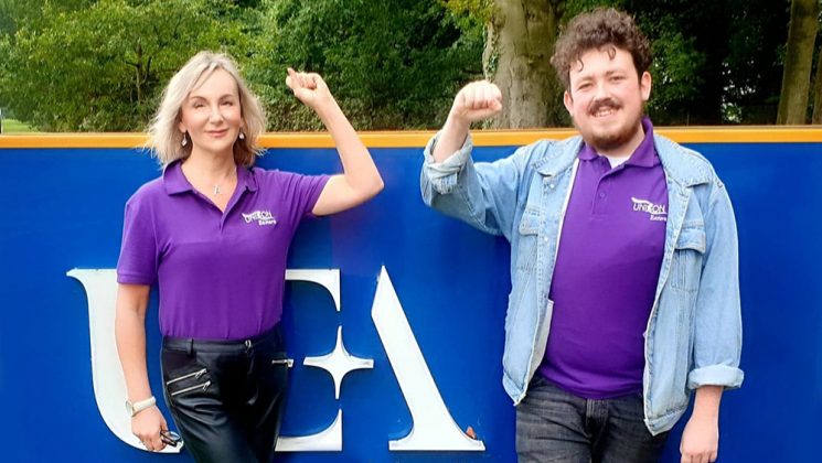 UNISON reps at the University of East Anglia Amanda Chenery-Howes and Dylan Brook Davies