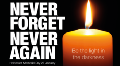 Never forget, never again: be the light in the darkness, Image of a lit candle.