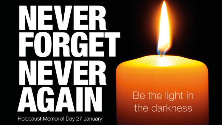 Never forget, never again: be the light in the darkness, Image of a lit candle.