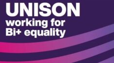 UNISON LGBT+ walking banner for Bi+ members