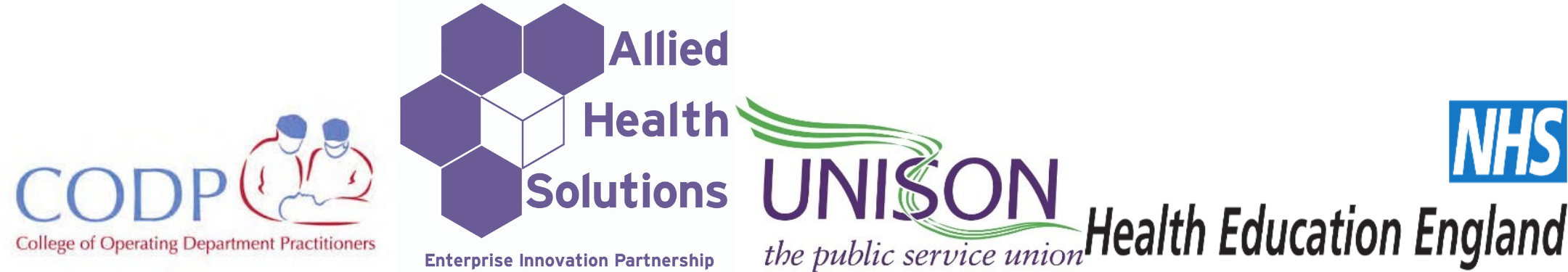 CODP, Allied Health Solutions, UNISON, and HEE logos