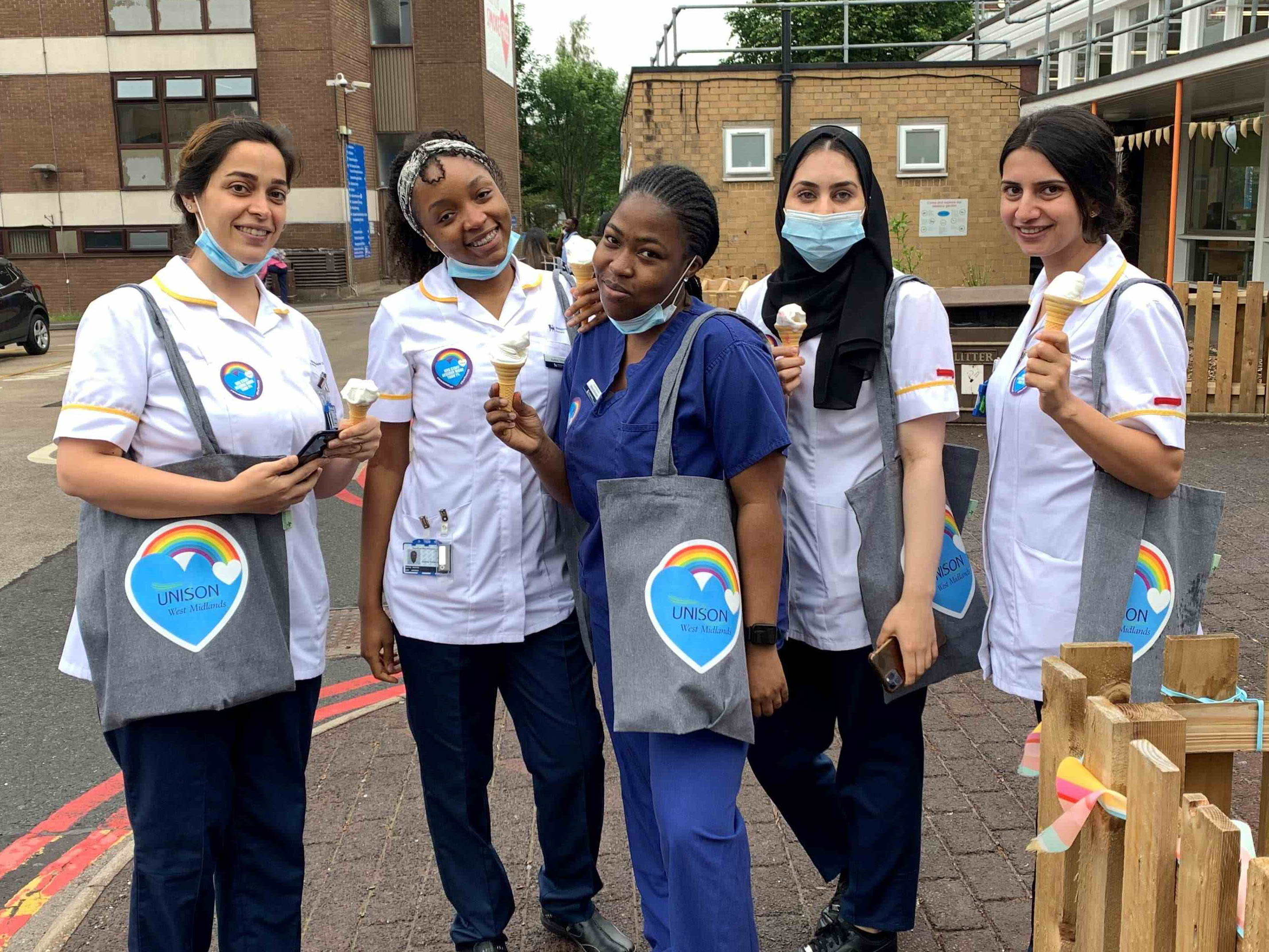 Staff at Sandwell Hospital in the West Midlands enjoy ice creams as part of the 2days for 2k campaign