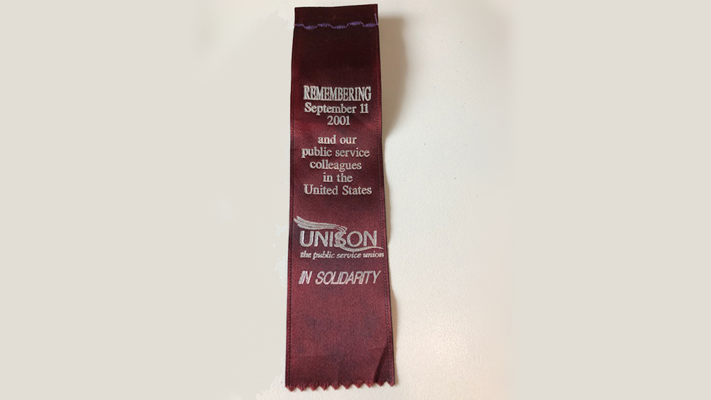 UNISON 9/11 commemorative ribbon in maroon
