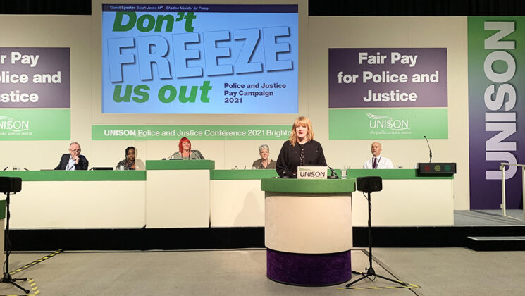 Sarah Jones MP, Labour shadow minister for police, addressing UNISON police and justice conference