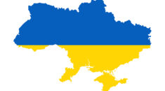 Outline map of Ukraine in the colours of the Ukrainian flag