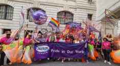 UNISON greater london showing their banner at London Pride