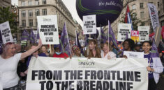 Front of the UNISON group on the TUC demo June 2022