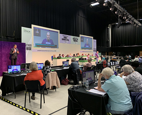 UNISON disabled members conference – platform seen from the left, with signer in sight
