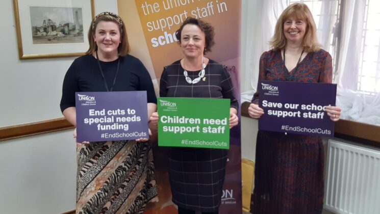 Sarah Sammon (UNISON teaching assistant), Catherine McKinnell (MP for Newcastle North) and Lynne Wade (UNISON teaching assistant)