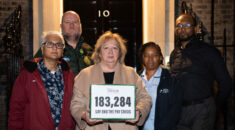 Christina McAnea and four members deliver a petition to No10 Downing Street