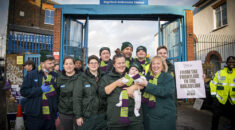 Ambulance strikers with Christina McAnea and a baby at Deptford