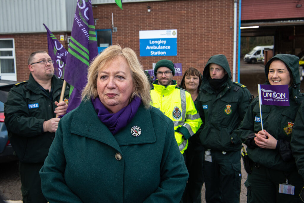 Unison General Secretary, Christina McAnea, visits picket lines at Ambulance stations across Yorkshire, in support of striking Ambulance and support crews. Photo shows the Longley Ambulance Station, Sheffield.