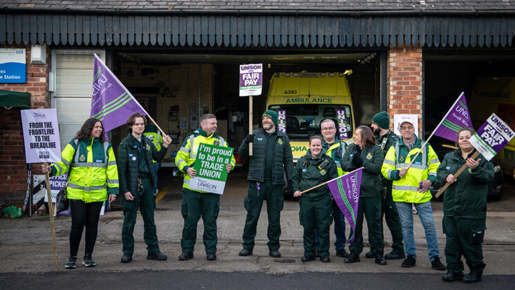 Unison members out on strike at Eccles Ambulance Station, Eccles, Manchester,
