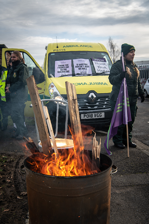 Unison members out on strike at Huyton Ambulance Station, Liverpool, UK. Photo©Steve Forrest/Workers’ Photos