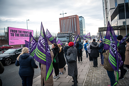 Unison members out on strike at Liverpool Royal Hospital Liverpool, UK. Photo©Steve Forrest/Workers’ Photos