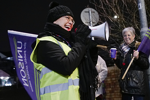Unison ambulance workers strike in South Yorkshire Wakefield picket. Monday 23rd January 2023.