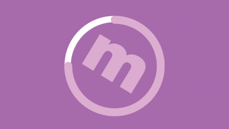 'm' in a circle on a light purple background
