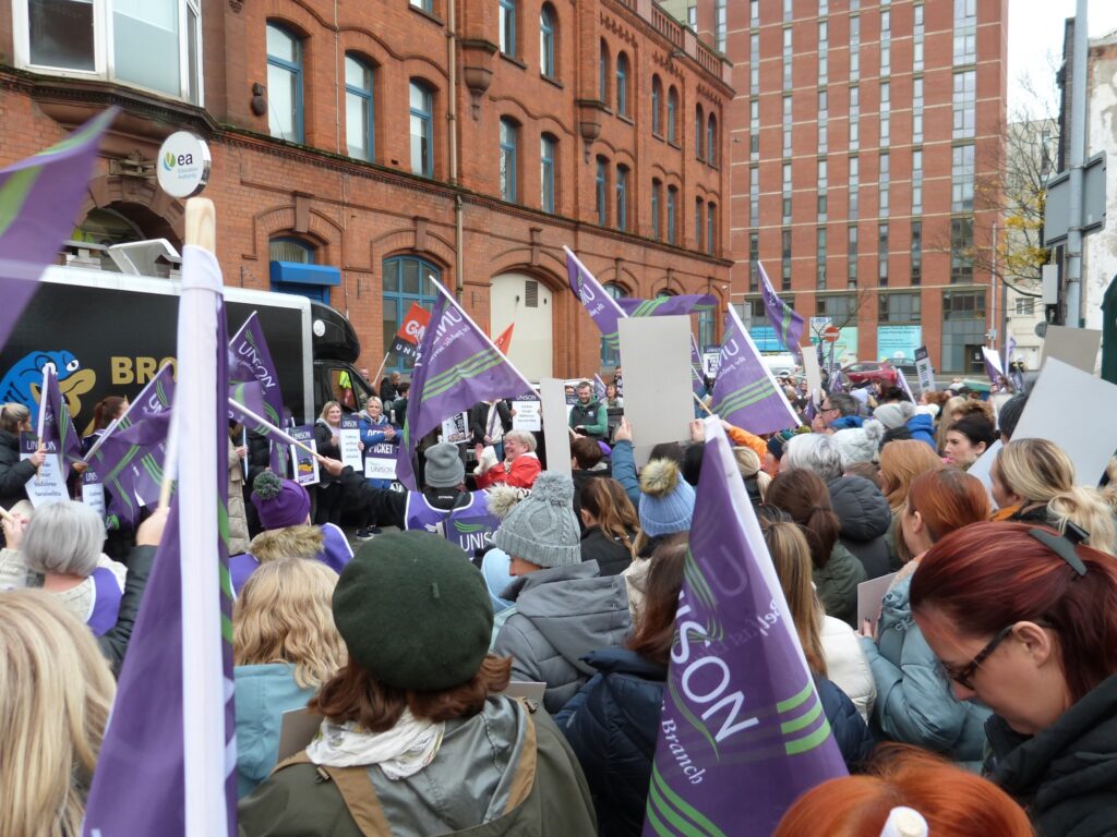 UNISON Northern Ireland members at a strike demo in Belfast
