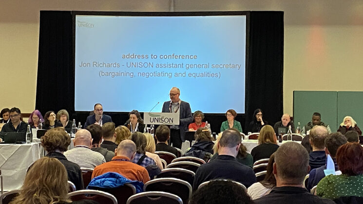UNISON assistant general secretary Jon Richards addressing the union's higher education conference in February 2024