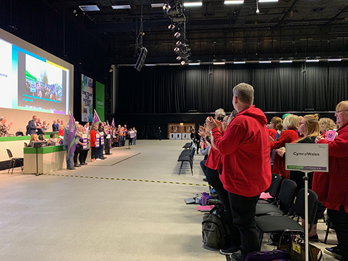 Health conference giving a standing ovation to representatives of successful UNISON strikes, plus a live relay of a picket line in Middlesbrough