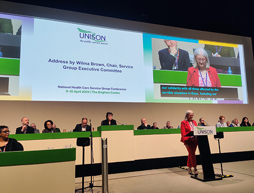 Wilma Brown speaking at UNISON 2024 health service group conference